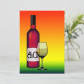 60ste verjaardag : halftone wijnfles & glas kaart (Staand voorkant)