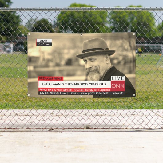 60ste verjaardag Heren Grappig TV-nieuws Spandoek (Insitu)