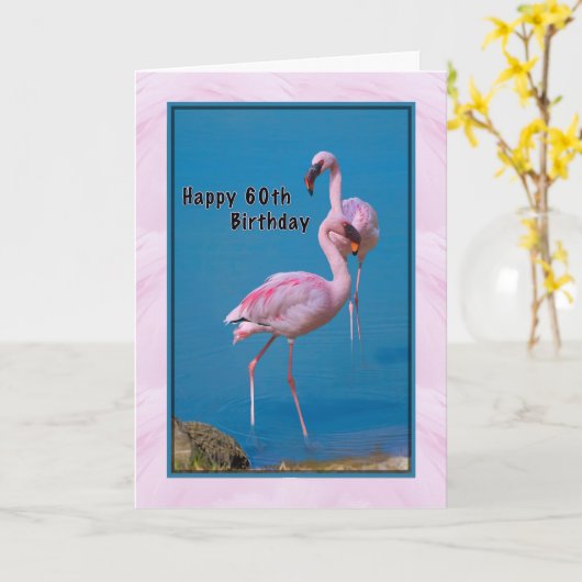60ste verjaardag Kaart met roze flamingo (Gele Bloem)