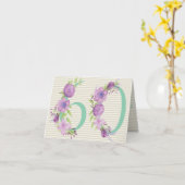 60ste verjaardag Kaart - ZESTIG - Paarse aquarel (Gele Bloem)