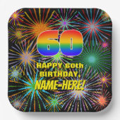 60ste verjaardag: kleurrijk, gevierd vuurwerk papieren bordje (Voorkant)