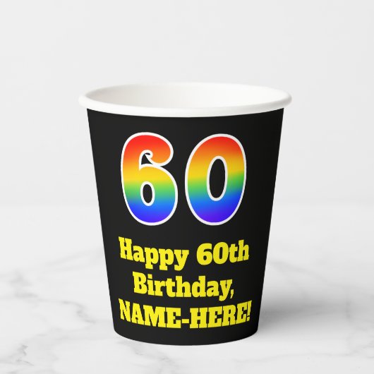 60ste verjaardag: Kleurrijk, Leuk, Opwindend, Rege Papieren Bekers (Voorkant)