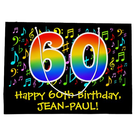 60ste verjaardag - Kleurrijke muziek symbolen, Rai Groot Cadeauzakje (Achterkant)