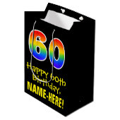 60ste verjaardag: Leuk, Vet, Kleurrijk, Regenboog  Medium Cadeauzakje (Voorkant Gekanteld)