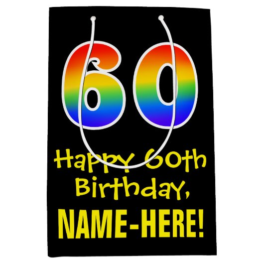 60ste verjaardag: Leuk, Vet, Kleurrijk, Regenboog  Medium Cadeauzakje (Voorkant)