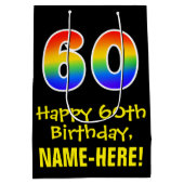 60ste verjaardag: Leuk, Vet, Kleurrijk, Regenboog  Medium Cadeauzakje (Achterkant)