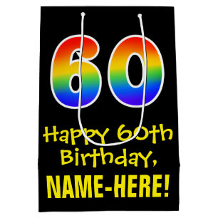 60ste verjaardag: Leuk, Vet, Kleurrijk, Regenboog  Medium Cadeauzakje