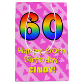 60ste verjaardag: Leuke roze harten strepen; Regen Medium Cadeauzakje (Voorkant)