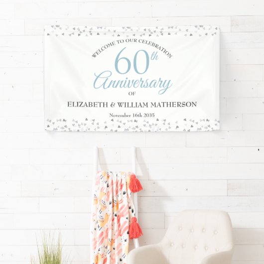60ste verjaardag Love Hearts Confetti Welkom Spandoek (Insitu)