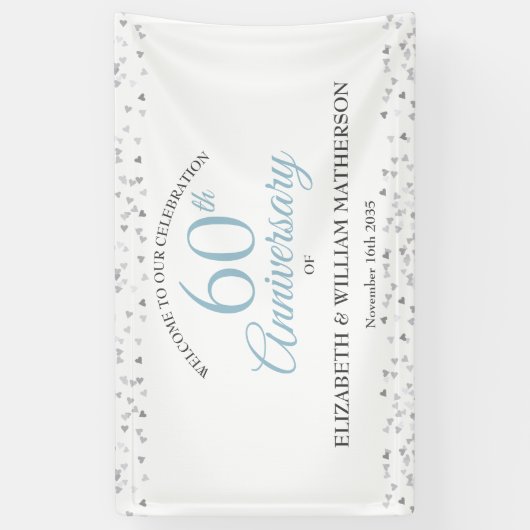 60ste verjaardag Love Hearts Confetti Welkom Spandoek (Verticaal)