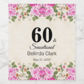 60ste verjaardag met bloemen op mousserende wijn B Wijn Etiket (Enkel label)