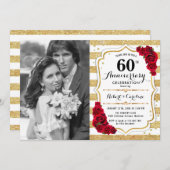 60ste verjaardag met foto - Goud Wit Rood Kaart (Voorkant / Achterkant)