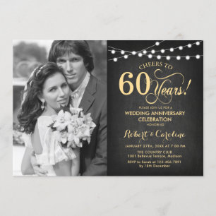 60ste verjaardag met foto - schoolbord en goud kaart