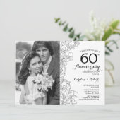 60ste verjaardag met foto - Wit Zwart Bloem Kaart (Staand voorkant)
