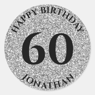 60ste verjaardag met naam Silver Glitter Ronde Sticker