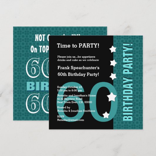 60ste verjaardag met sterren Funny BLAUWGROEN en B Kaart (Voorkant / Achterkant)