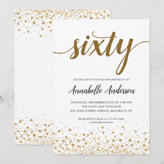 60ste verjaardag Modern Gold Confetti Stippen Scri Kaart (Voorkant / Achterkant)