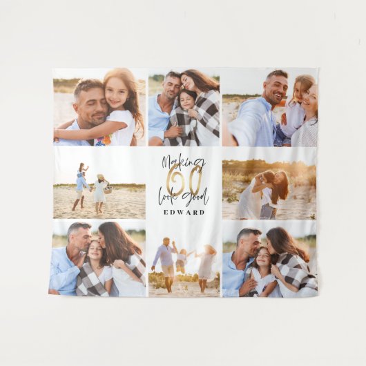 60ste verjaardag moderne zwart en gouden fotocolla wandkleed (Voorkant (horizontaal))