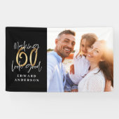 60ste verjaardag moderne zwarte en gouden fotodeco spandoek (Horizontaal)