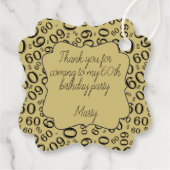 60ste Verjaardag Nummer 60 Patroon Goud en Zwart Bedankjes Labels (Achterkant)