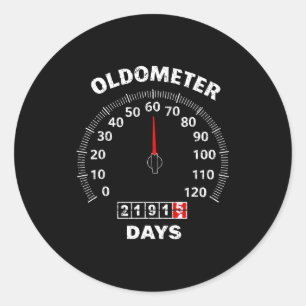 60ste verjaardag oldometer nul tot 60 jaar autolie ronde sticker