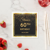 60ste verjaardag op klassiek zwart gouden confetti servet (Insitu)