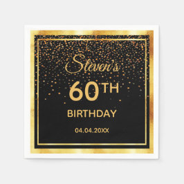 60ste verjaardag op klassiek zwart gouden confetti servet