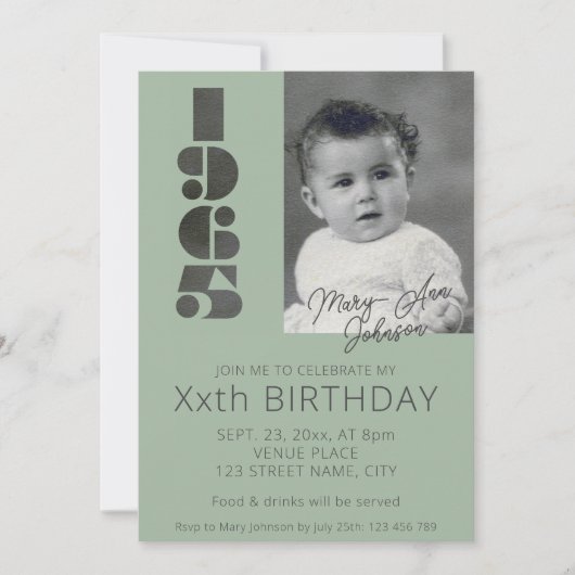 60ste verjaardag oude foto geboren in 1965 blauwgr kaart (Voorkant)