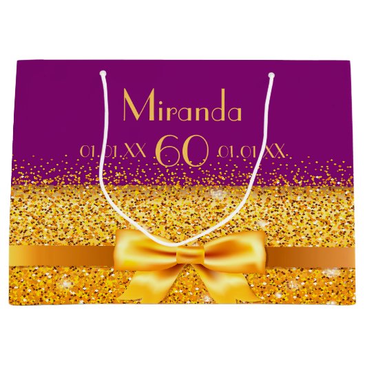 60ste verjaardag paarse goudnaam elegant large cadeautasje (Voorkant)