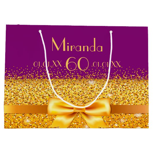 60ste verjaardag paarse goudnaam elegant large cadeautasje (Achterkant)