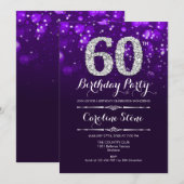 60ste verjaardag - Paarse zilver Kaart (Voorkant / Achterkant)