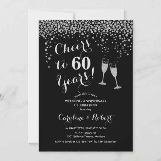60ste verjaardag - Proost op 60 jaar Zilver Zwart Kaart (Voorkant)