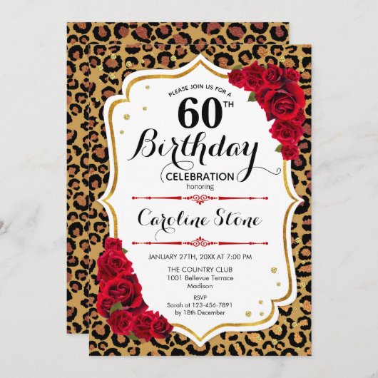 60ste verjaardag - Red Gold Luipaard Print Kaart (Voorkant / Achterkant)