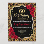 60ste verjaardag - Rode rozen Luipaard Print Kaart<br><div class="desc">Uitnodiging voor de 60e verjaardag. Elegant rood zwart wit ontwerp met faux glitter goud. Beschikt over luipaard cheetah dierenprint,  script lettertype en rozen. Perfect voor een elegant verjaardagsfeestje. Kan in elk jaar worden gepersonaliseerd! Stuur me een bericht als je verder moet worden aangepast.</div>