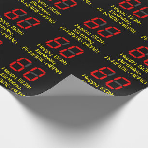 60ste verjaardag: Rood digitaal klokstijl "60" + N Cadeaupapier