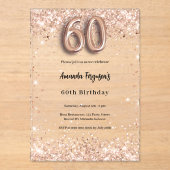 60ste verjaardag roos Gold Clear Party Acryl Uitnodigingen (Voorkant)