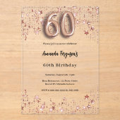 60ste verjaardag roos Gold Stars Clear Party Acryl Uitnodigingen (Voorkant)