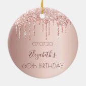 60ste verjaardag: roos goud glitter druppelt naam keramisch ornament (Achterkant)