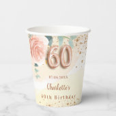 60ste verjaardag roos gouden florale glitter golde papieren bekers (Achterkant)