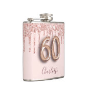 60ste verjaardag roos gouden glitter blush name heupfles (Rechts)