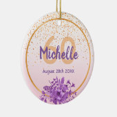 60ste verjaardag roos gouden paarse floraals naam keramisch ornament (Rechts)