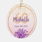 60ste verjaardag roos gouden paarse floraals naam keramisch ornament (Links)
