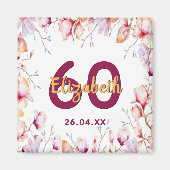 60ste verjaardag roze magnolia bloem wit naam magneet (Voorkant)