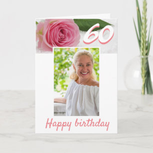60ste verjaardag Roze Roos Bloem Bloem Foto Kaart