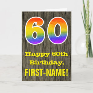 60ste verjaardag: Rustic Faux Wood Kijk, regenboog Kaart