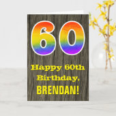 60ste verjaardag: Rustic Faux Wood Kijk, regenboog Kaart (Gele Bloem)