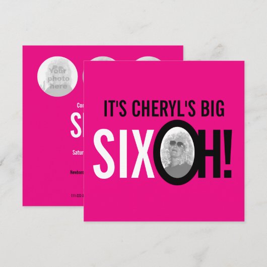 60ste verjaardag SIX OH! foto roze retro Kaart (Voorkant / Achterkant)