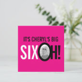 60ste verjaardag SIX OH! foto roze retro Kaart (Staand voorkant)