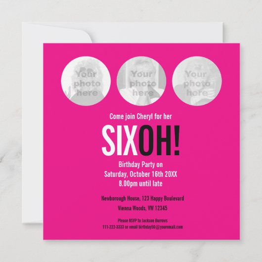 60ste verjaardag SIX OH! foto roze retro Kaart (Achterkant)