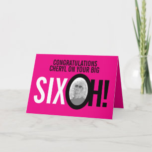 60ste verjaardag SIX OH! foto roze retro Kaart